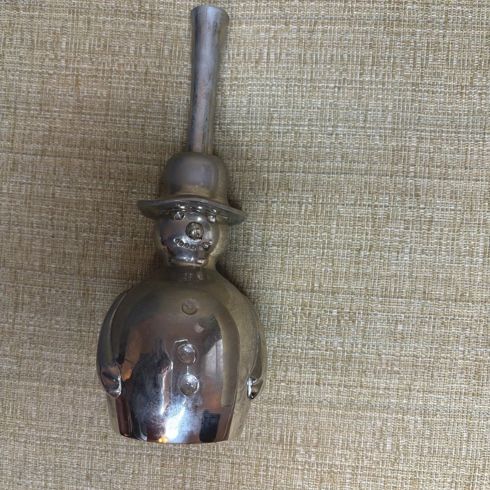 Crate And Barrel Snowman Bell Silver Metal 8" tall Heavy Chunky Winter Decor